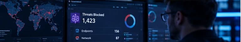 Illustrative security monitoring dashboard representing layered threat protection
